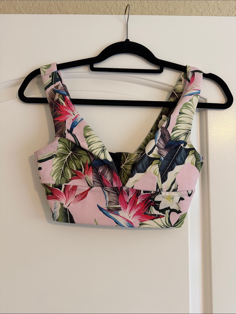 Topshop Pink Tropical Floral Crop Top with Wide Straps